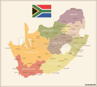 Picture of South Africa - vintage old map and flag - illustration